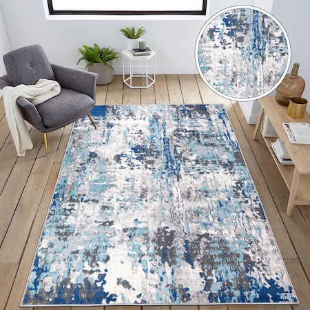 World Rug Gallery Distressed Abstract Blue/Gray/Ivory Area Rug 5'x7' 2085BLUE5X7